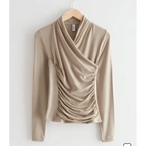 & Other Stories Surplice Ruched Top Beige Tan